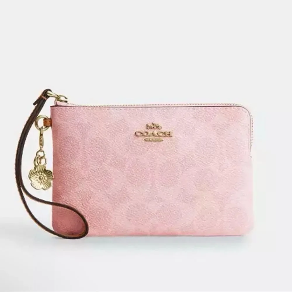Coach Corner Zip Wristlet In Signature Canvas With Charms CEF72 NWT